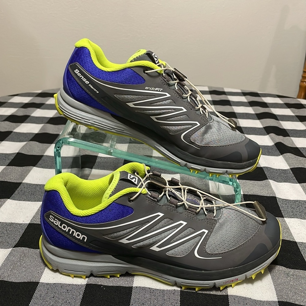 Salomon Women's Gray Blue Neon Yellow Trail Running Shoes